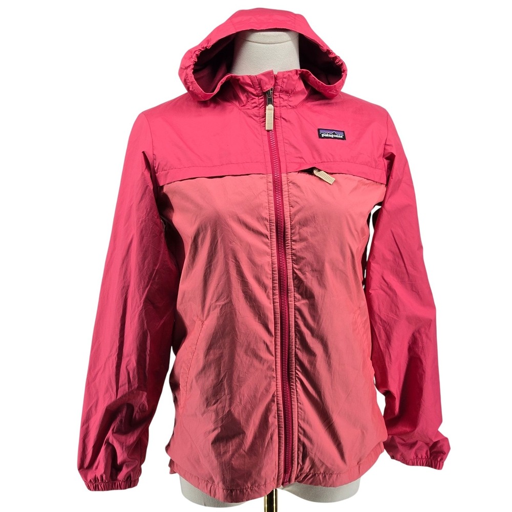 Patagonia Jacket Womens XL Pink Windbreaker Hooded Full Zip Lined Pockets